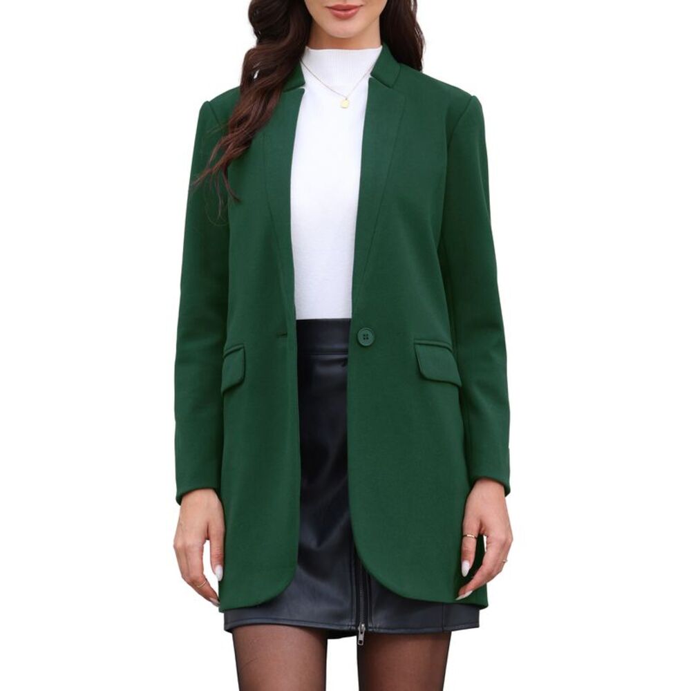 Women Business Casual Notch Collar Button Down Blazer Coat Green